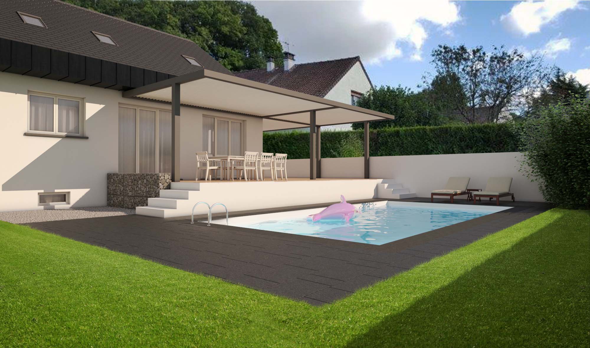 Requalification façade sur jardin, bois, zinc, piscine, terrasse et pergola Requalification façade sur jardin, bois, zinc, piscine, terrasse et pergola