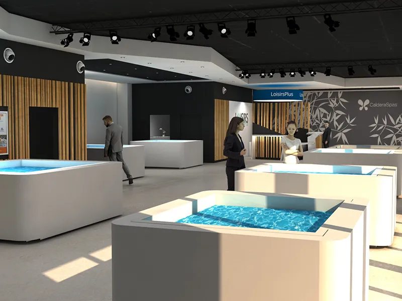 YJ Architecture intérieure - Loisir Plus - show room et jacuzzi - 3D