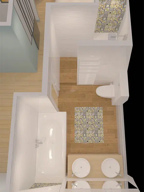 YJ Architecture intérieure : surélévation d'une maison - Maison Issy-les-Moulineaux - salle de bain - 3D