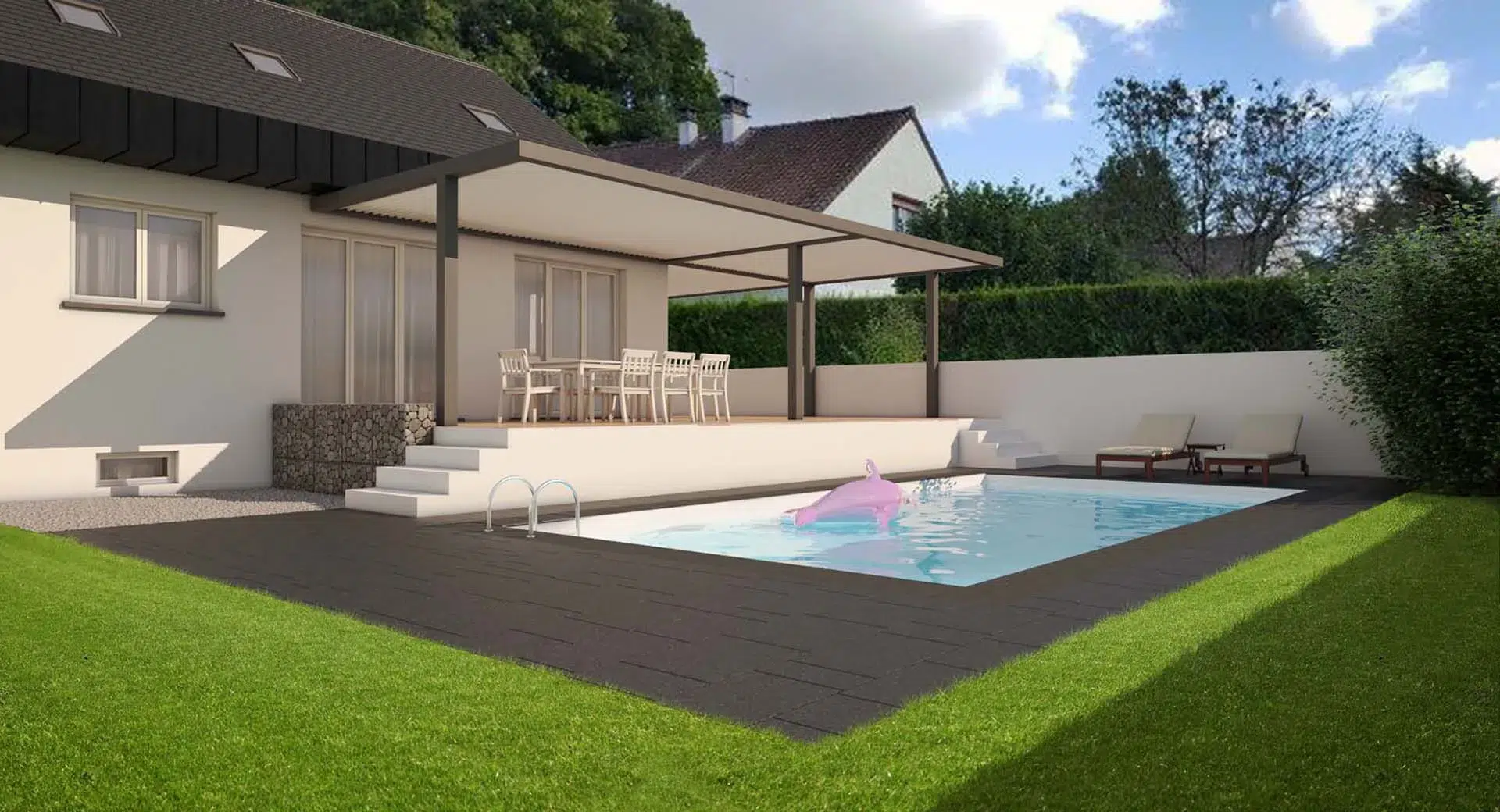 YJ Architecture intérieure - Extérieur jardin et piscine - 3D